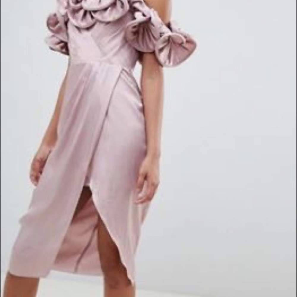 NEW SZ 8 Satin Pencil Dress With Ruffle Bandeau